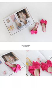 Satin Pointed Bow Tie Sandals