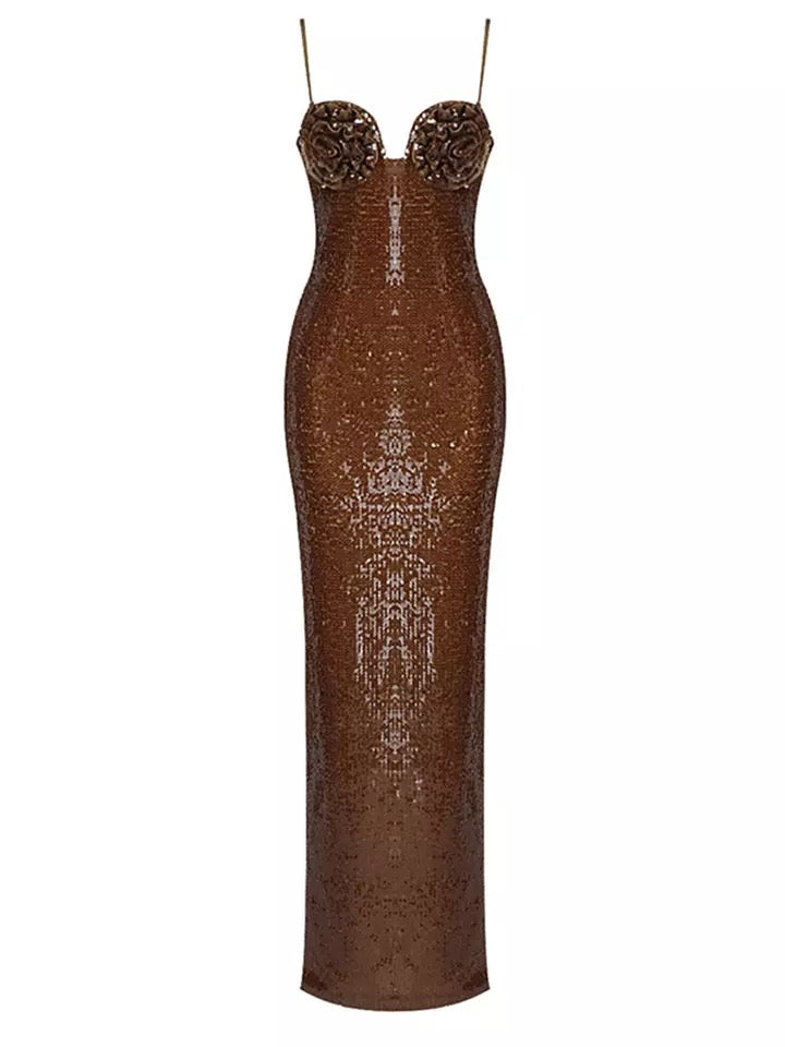 Coffee Flower Sequin Pie Dress