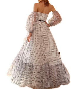 PuffSleeves Black Dot Prom Dress