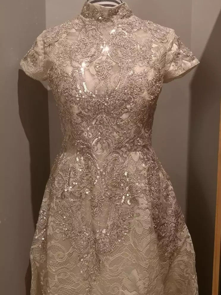 Lace Beaded High Neck Luxury Gowns