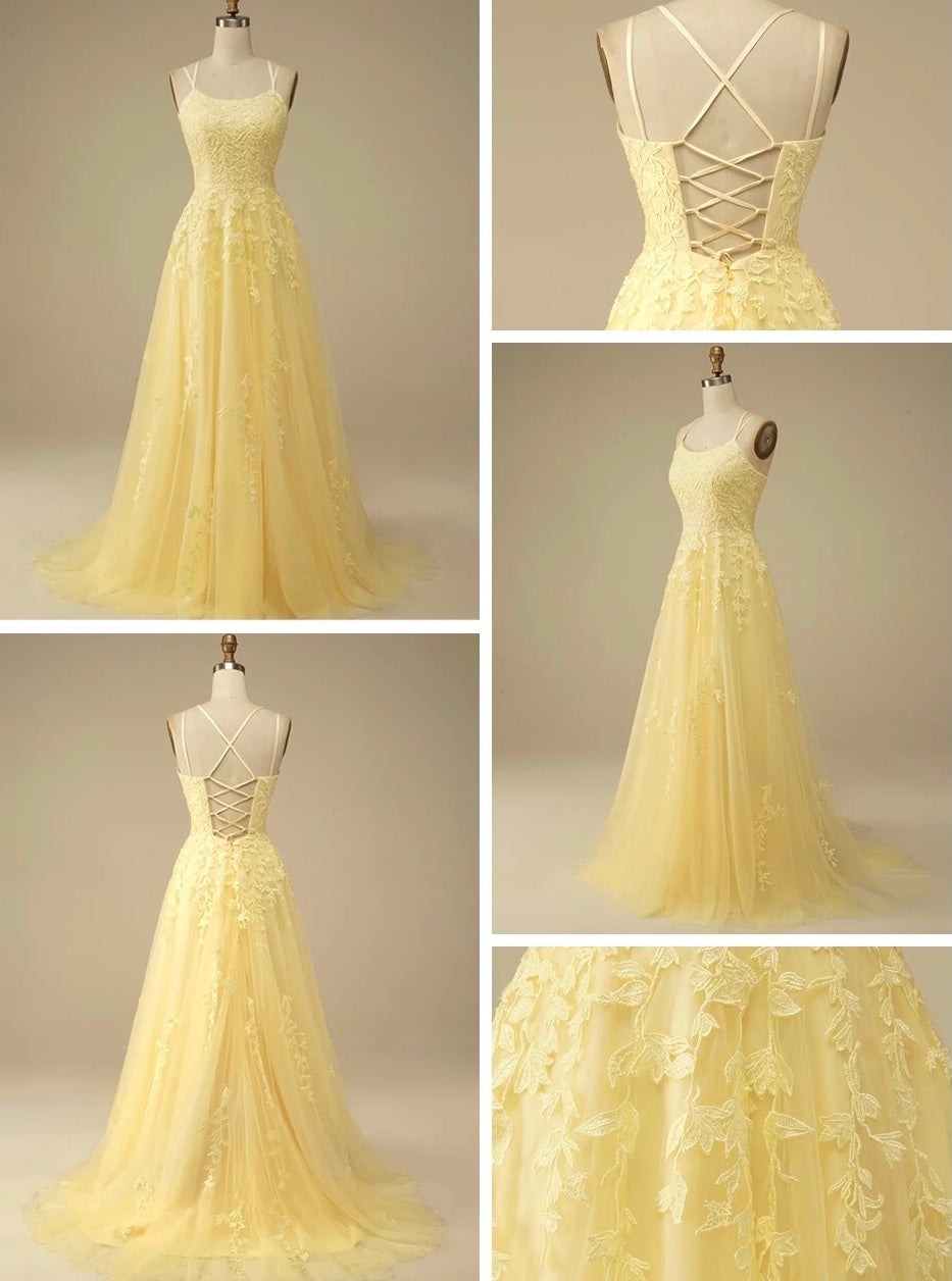 Lilac Lace Spaghetti Straps Prom Dress