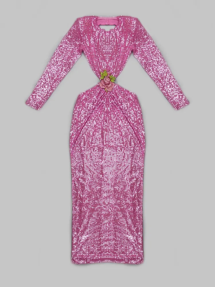 Sequins Flower Diamond BuckleDress