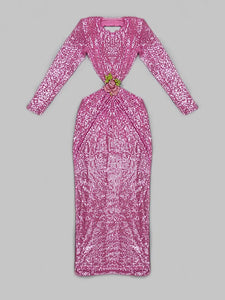 Sequins Flower Diamond BuckleDress