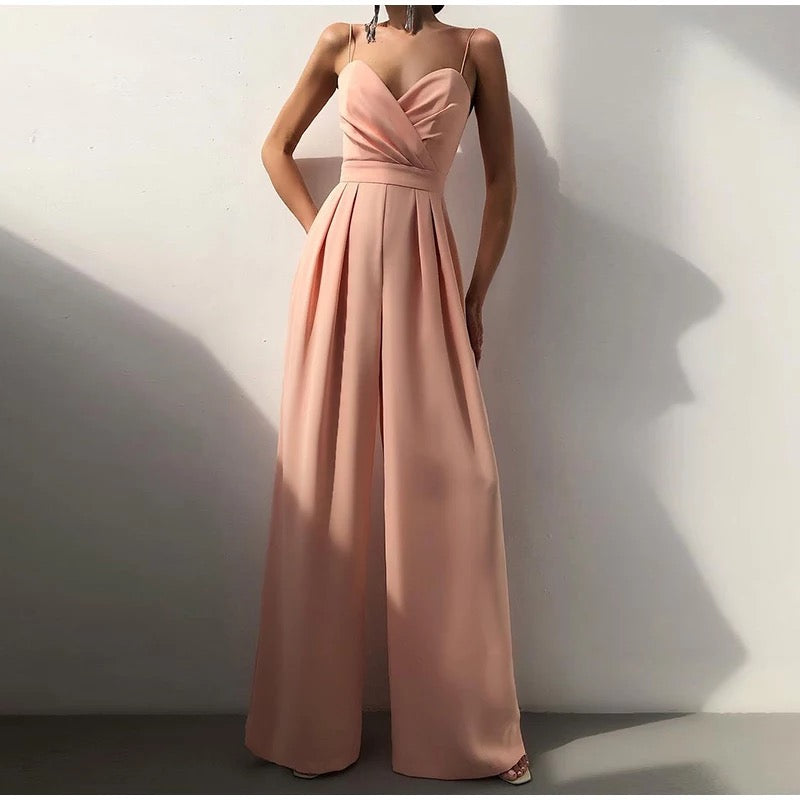 Sling Backless Slim Waist Wide Leg Rompers