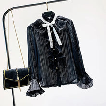 Load image into Gallery viewer, Chiffon Sequins Bow Tie Blouse