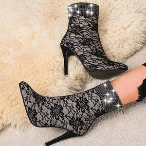 Lace Pointed Toe Ankle Boots