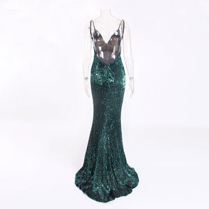 Sequined Stretch Backless Evening Dress