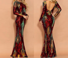 Carica l&#39;immagine nel visualizzatore di Gallery, Multi Sequinned O Neck Elegant Gown