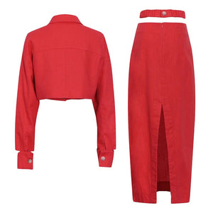 Lapel Cut Out Midi Two Piece Set