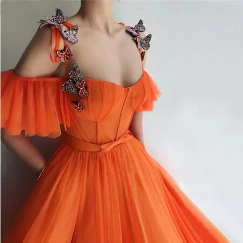 CustomMade Flowers Spaghetti Evening Gowns / Prom Dress