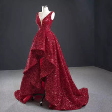 Carregar imagem no visualizador da galeria, Red Sequins High Low Gown