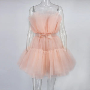 Strapless Tulle Layers Mini Mesh Dress