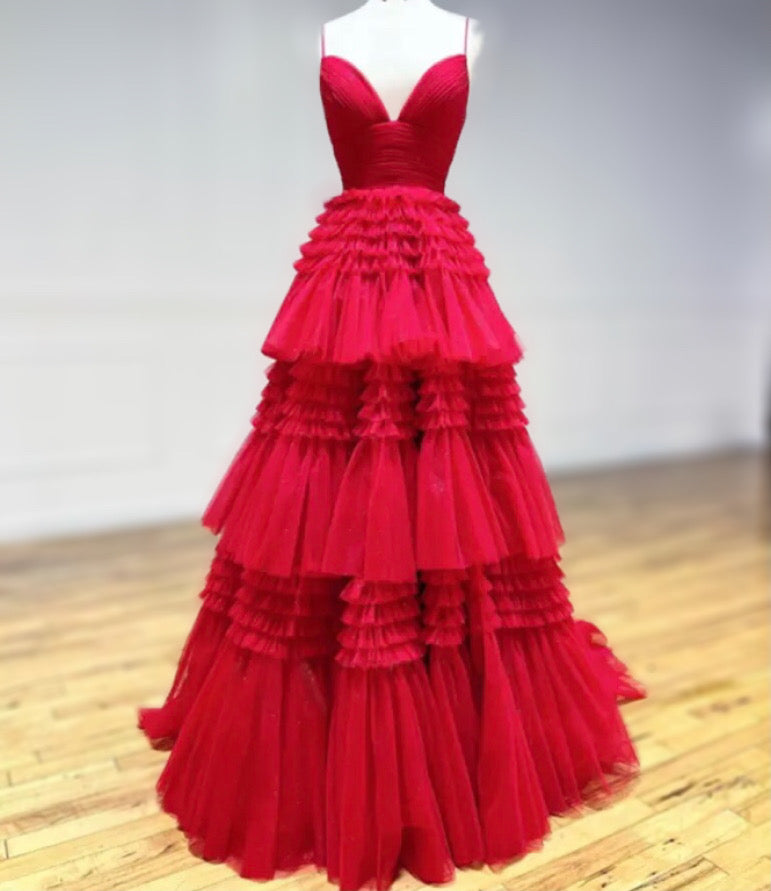Glitter Side Slit Tiered Prom Dress