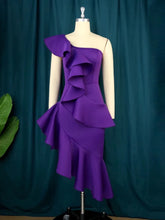 Charger l&#39;image dans la galerie, Purple One Shoulder Ruffles Dress