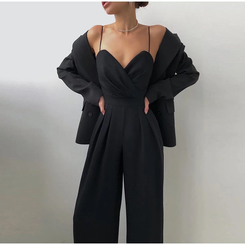 Sling Backless Slim Waist Wide Leg Rompers