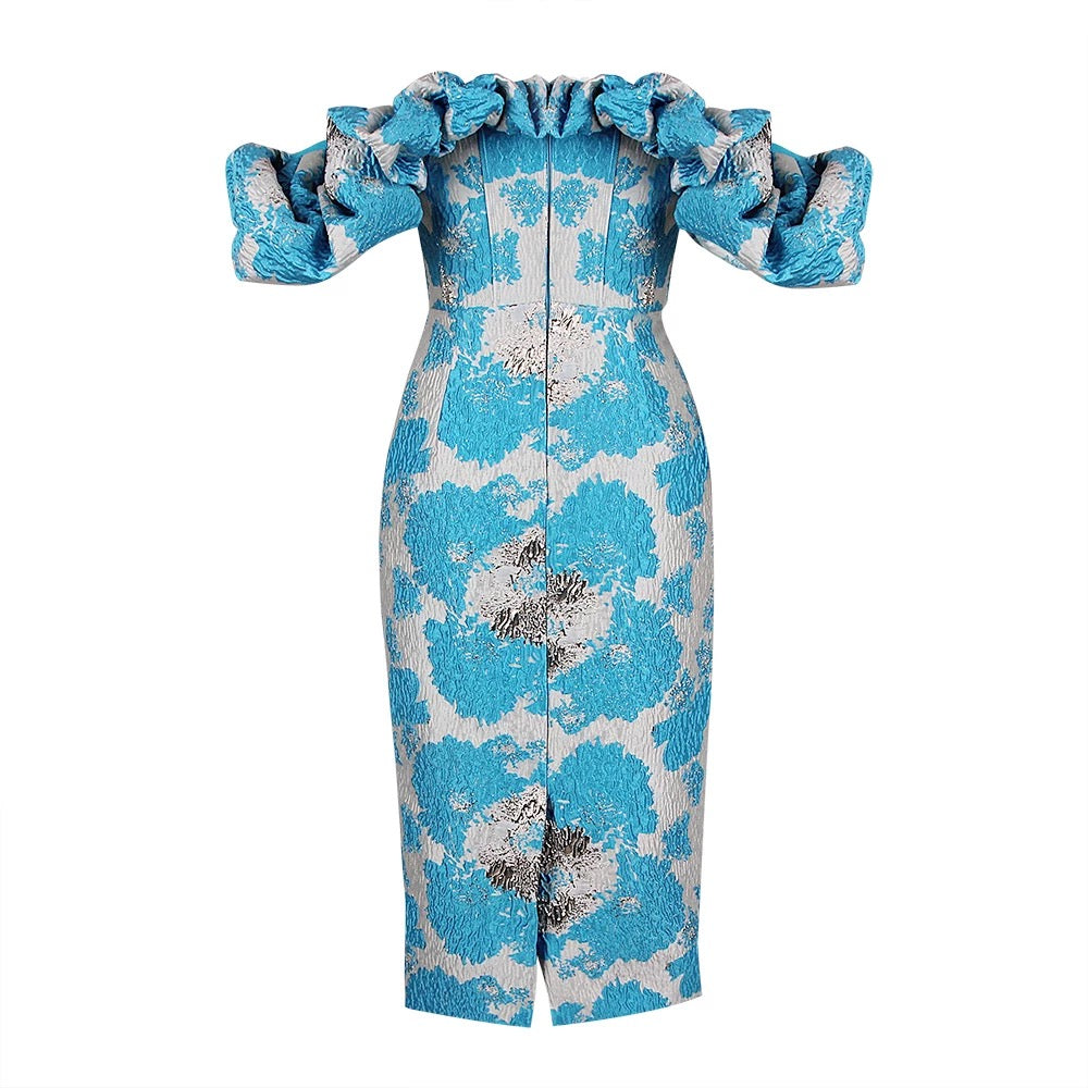 Ruffles Jacquard Elegant Dress
