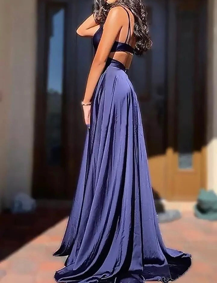 A-Line Satin Slit Graduation Dress