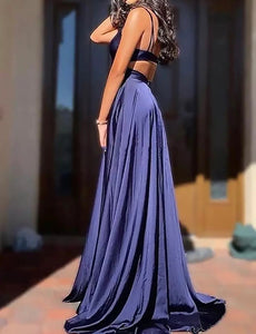 A-Line Satin Slit Graduation Dress