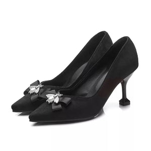Suede Flower Rhinestones Pumps