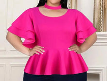 Load image into Gallery viewer, Peplum Short Ruffles Sleeve Blouse