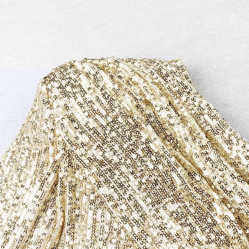 One Shoulder Mesh Sequins Dress