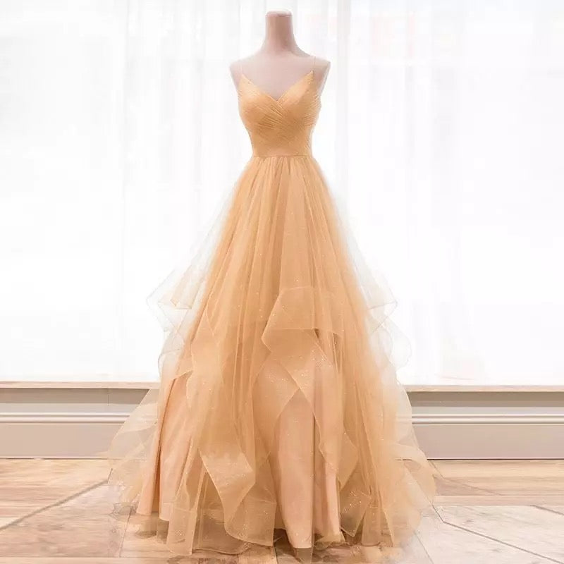 Spaghetti Ruffles Evening Gown