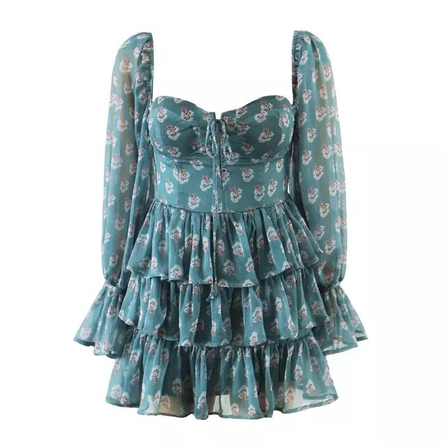 Boho Printed Ruffle Holiday Dress