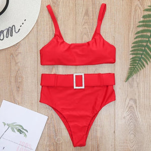 Belted Solid Colour Bikini Set