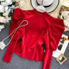 Load image into Gallery viewer, Zipper Puff Sleeve Blouse