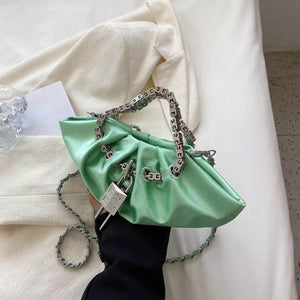Designer Chain Ruched Pouch Bag