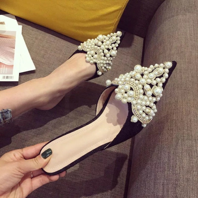 Crystal Pearl Slip On Mules