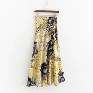 Printed Asymmetry Midi Skirt