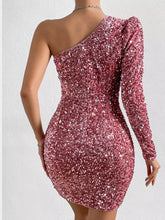 Load image into Gallery viewer, Sequin One Shoulder Mini Dress