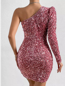 Sequin One Shoulder Mini Dress