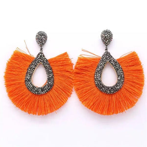 Silk Tassel Rhinestone Bohemia Earrings