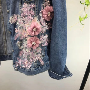 Flower Embroidered Denim Jacket