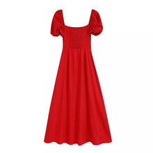 Cargar imagen en el visor de la galería, Red Puff Sleeve Slim Midi Dress