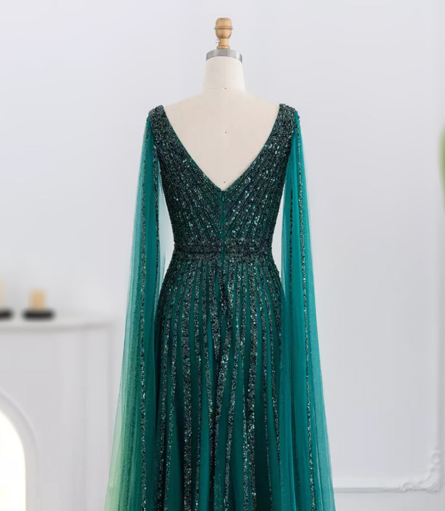 Cape Sequin Luxury Gown