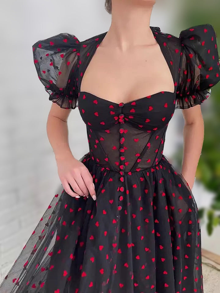 Red and black gown with best sale sleeves