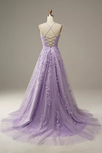 Carica l&#39;immagine nel visualizzatore di Gallery, Lilac Lace Spaghetti Straps Prom Dress