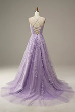 Load image into Gallery viewer, Lilac Lace Spaghetti Straps Prom Dress