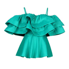 Charger l&#39;image dans la galerie, Green Ruffles Peplum Spaghetti Top