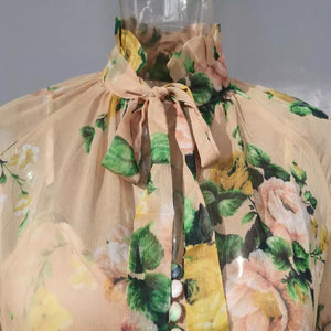 Flora Print  Pleated Chiffon Dress