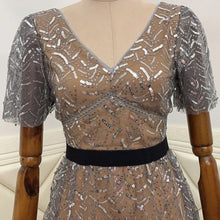 Load image into Gallery viewer, Leaf Sequin Layerd Mesh Dress