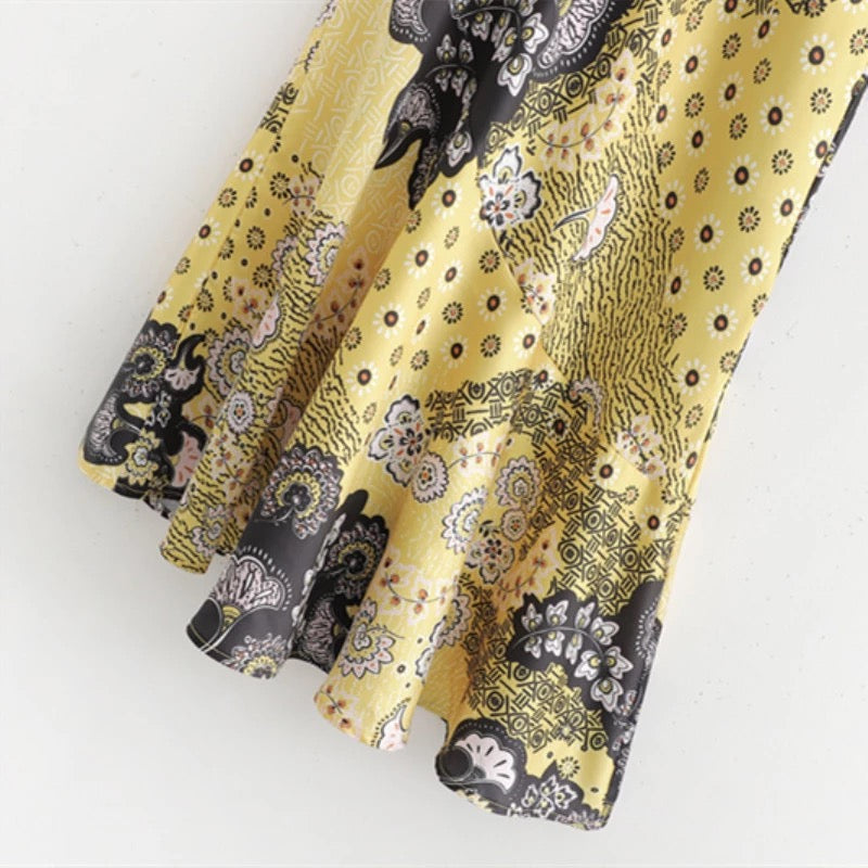 Printed Asymmetry Midi Skirt