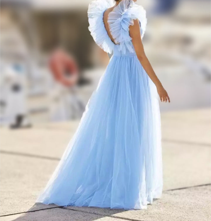 Tulle Ruffles A Line Pleated Prom Dress