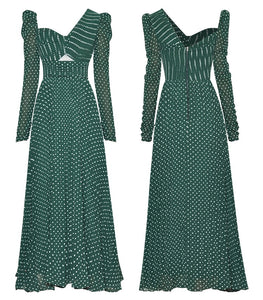 Green Runway Dot Hollow Out Dress