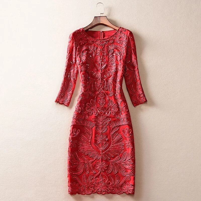 Flower Crochet Embroidery Sequined Dress