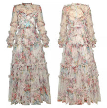 Load image into Gallery viewer, Mesh Floral Print Ruffle Maxi Dress