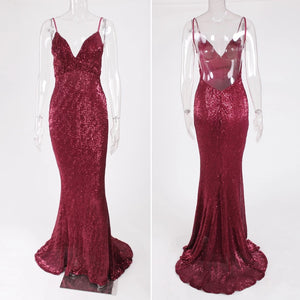 Sequined Stretch Backless Evening Dress